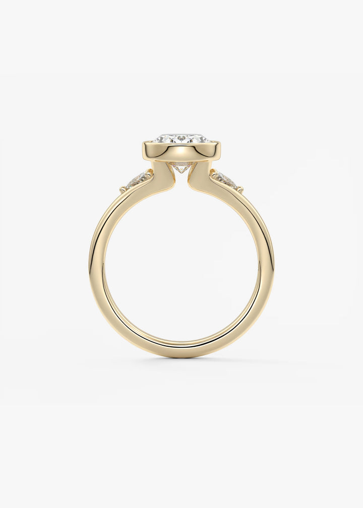 The Solene Bezel Set Oval & Trillion Split Shank Engagement Ring#material_gold