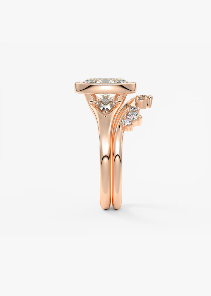 The Solene Bezel Set Oval & Trillion Split Shank Engagement Ring#material_rose