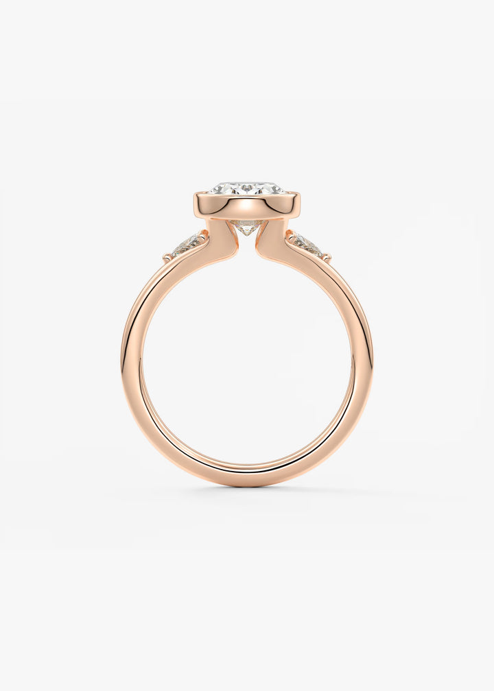 The Solene Bezel Set Oval & Trillion Split Shank Engagement Ring#material_rose