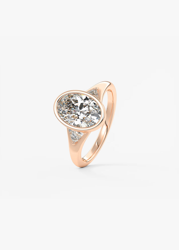 The Solene Bezel Set Oval & Trillion Split Shank Engagement Ring#material_rose