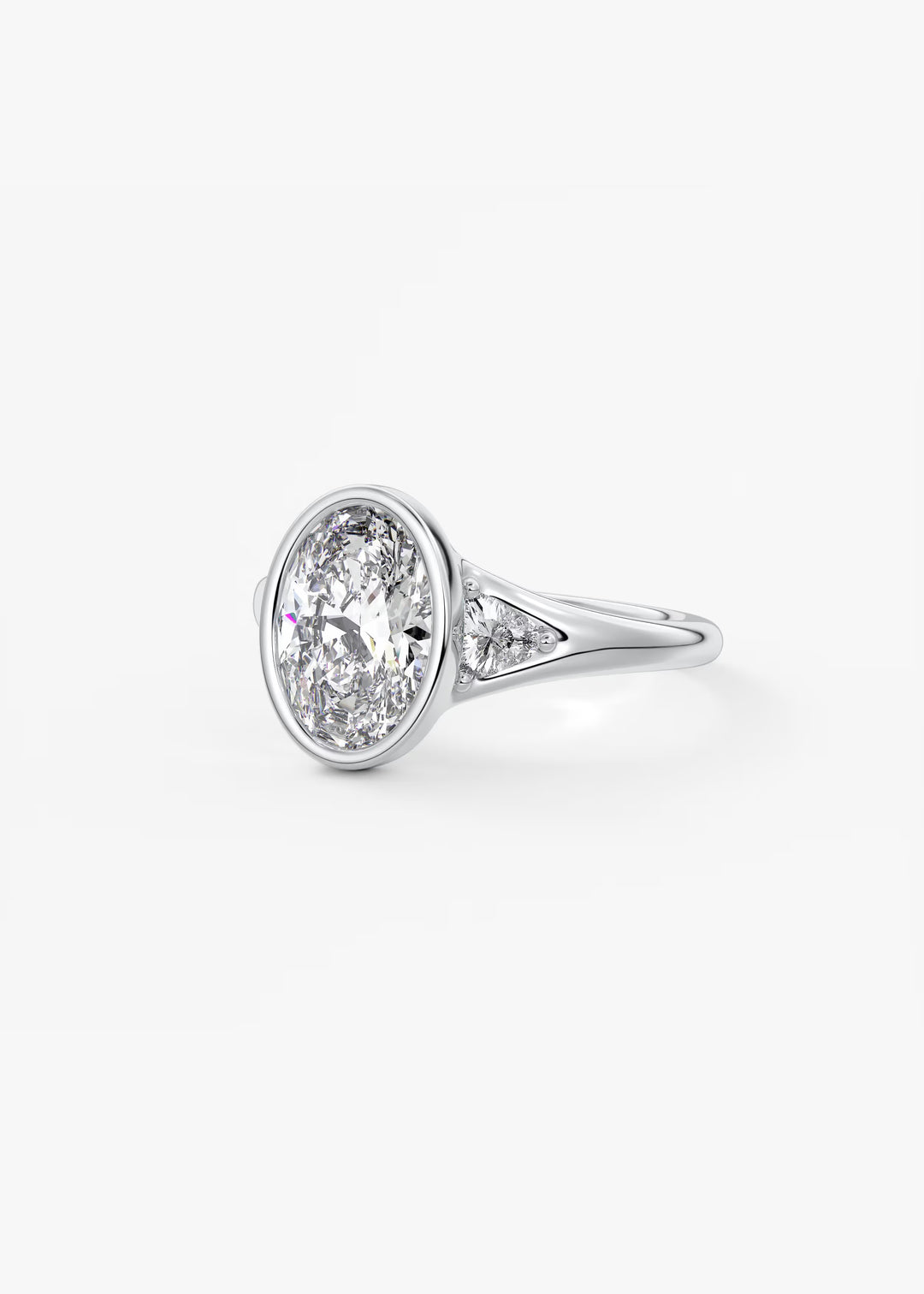 The Solene Bezel Set Oval & Trillion Split Shank Engagement Ring#material_white