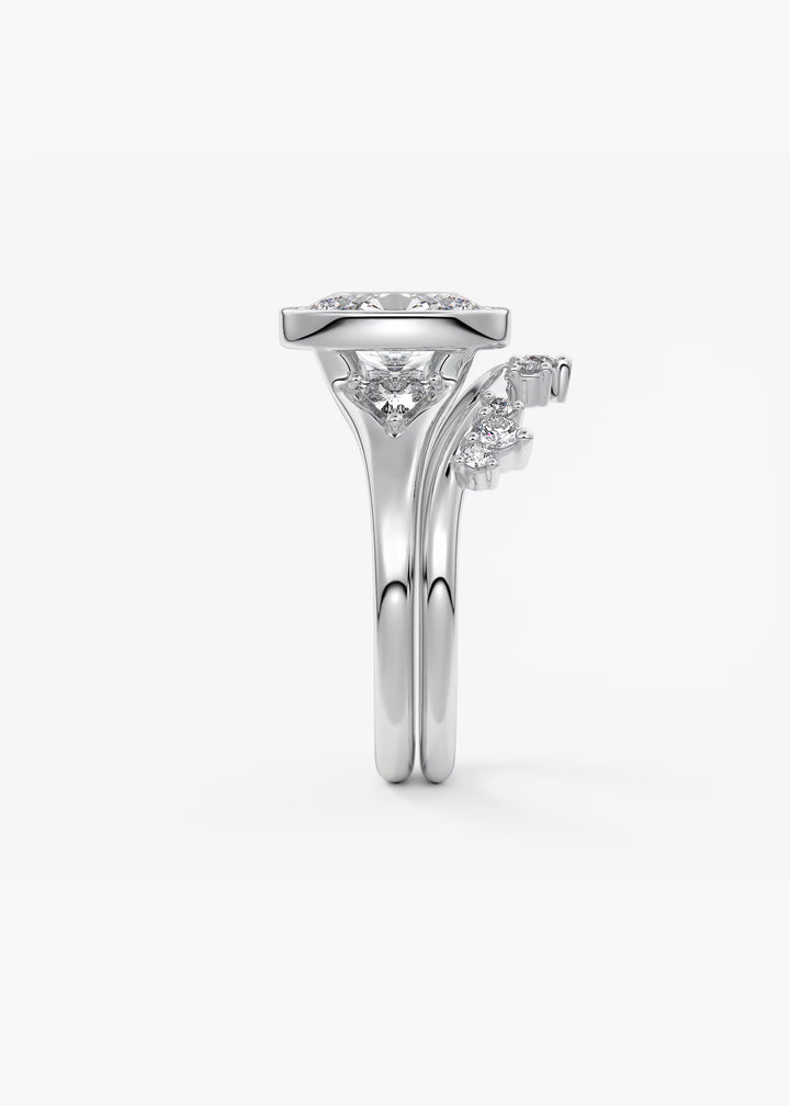 The Solene Bezel Set Oval & Trillion Split Shank Engagement Ring#material_white