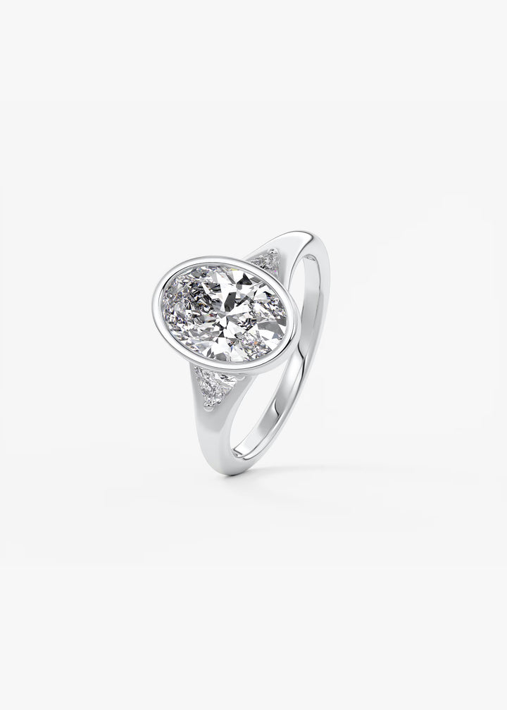 The Solene Bezel Set Oval & Trillion Split Shank Engagement Ring#material_white