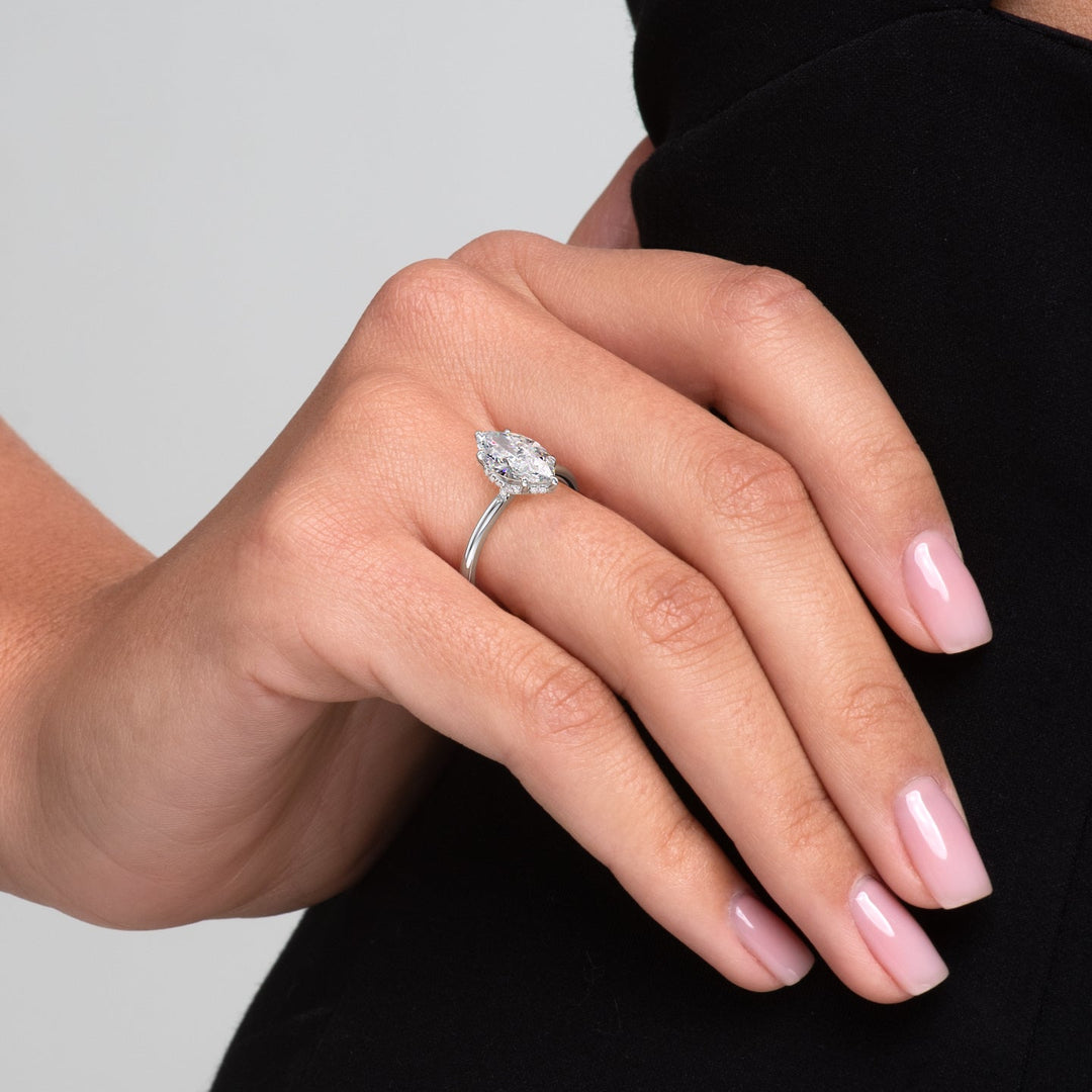 The Solitaire Phoebe Set With A Marquise Solitaire Moissanite 2.5 Carat 14K White#material_14k-white