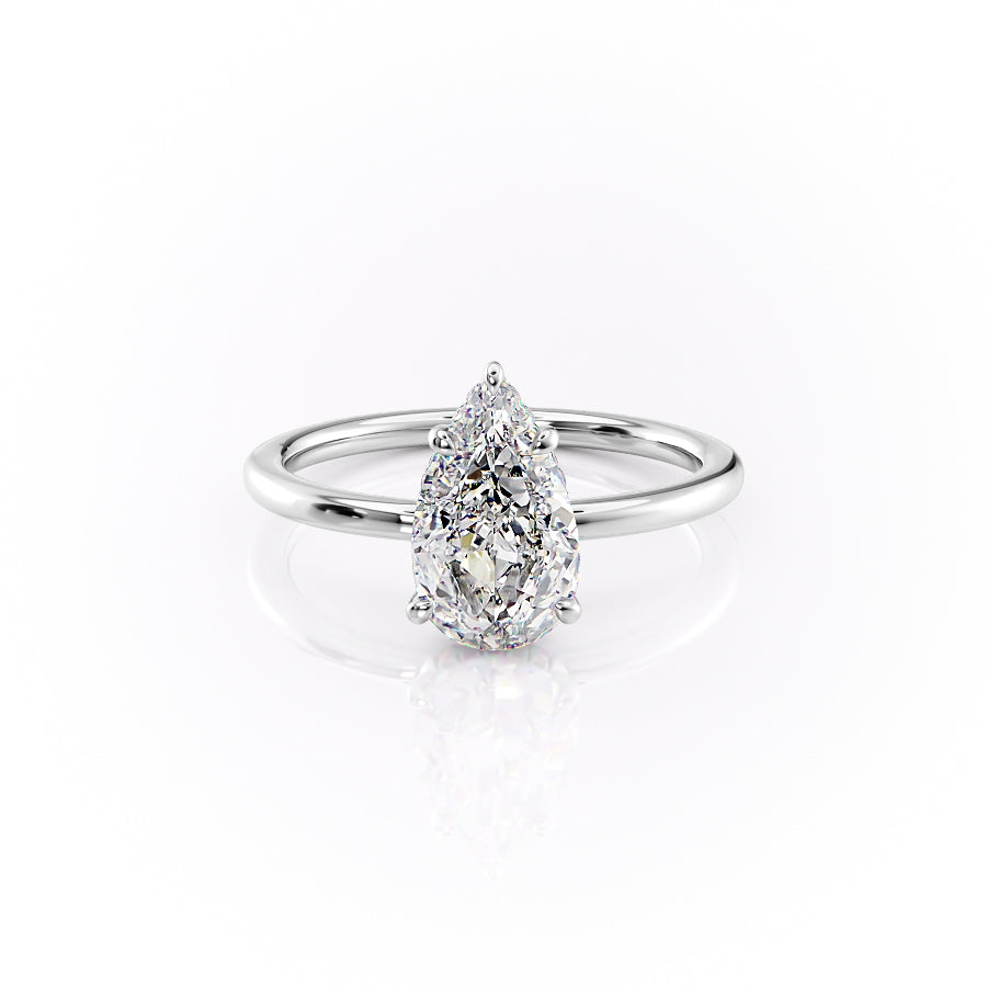 The Solitaire Phoebe Set With A Pear Solitaire Moissanite 1 Carat 18K White#material_18k-white