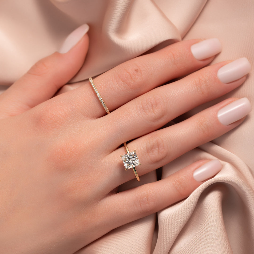 The Solitaire Phoebe Set With A Princess Solitaire Moissanite 2 Carat 14K Gold#material_14k-gold