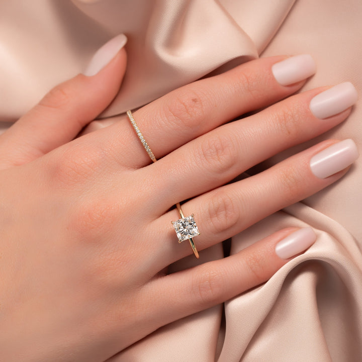 The Solitaire Phoebe Set With A Princess Solitaire Moissanite 2 Carat 14K Gold#material_14k-gold