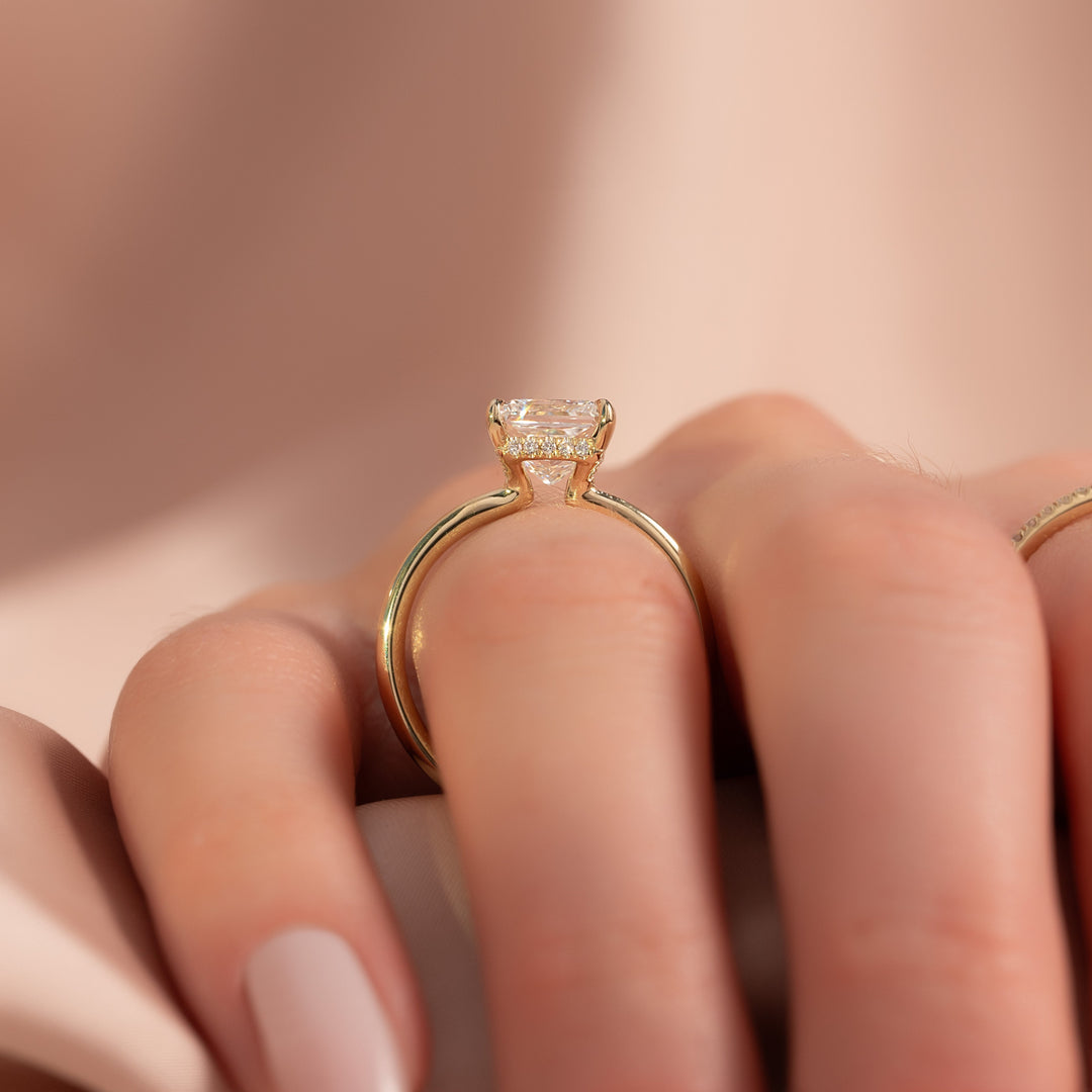 The Solitaire Phoebe Set With A Princess Solitaire Moissanite 3 Carat 14K Gold#material_14k-gold