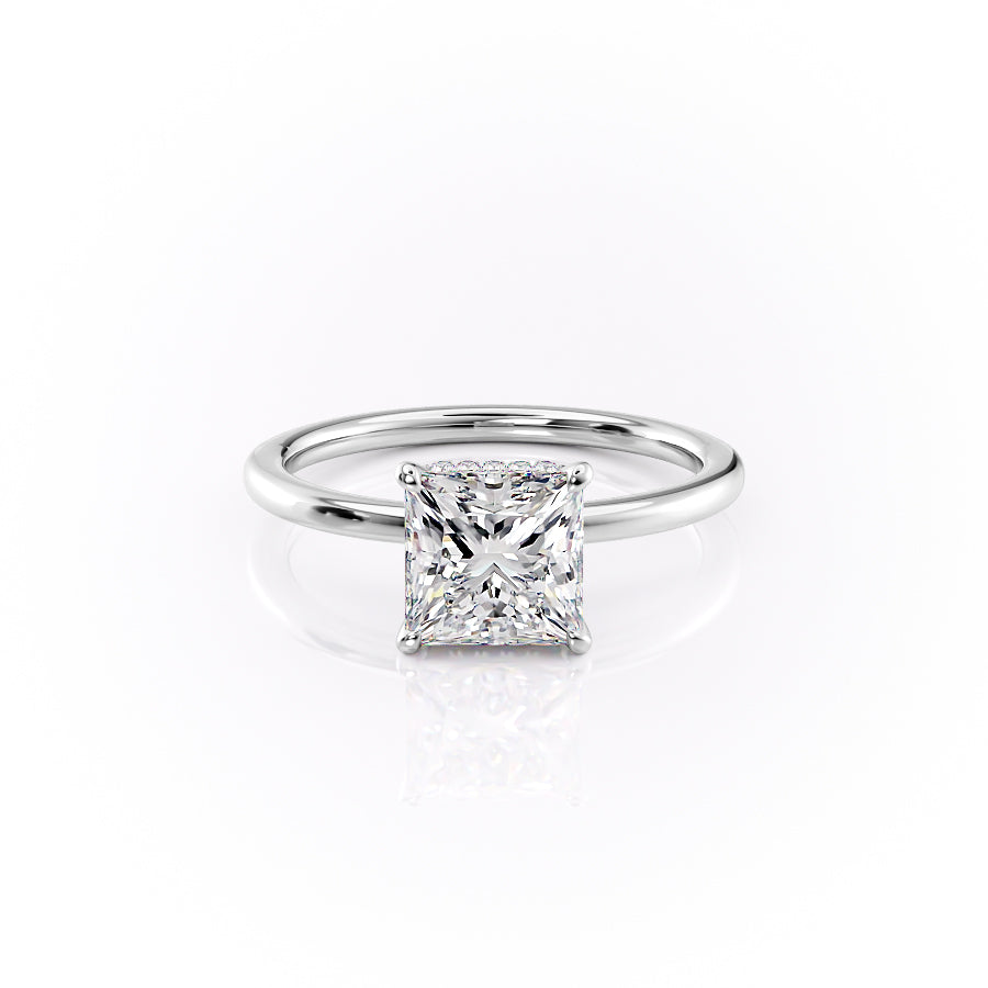 The Solitaire Phoebe Set With A Princess Solitaire Moissanite 1 Carat 18K White#material_18k-white