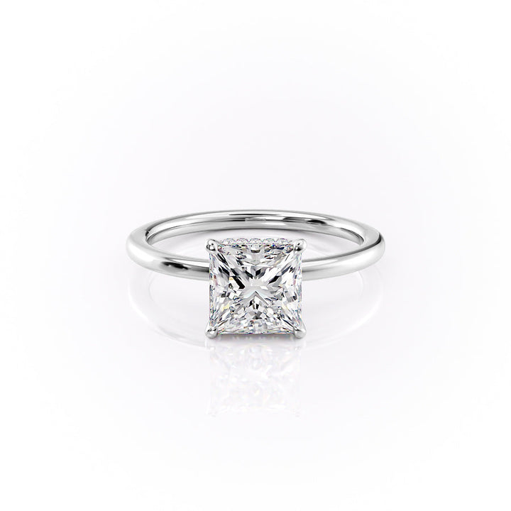The Solitaire Phoebe Set With A Princess Solitaire Moissanite 1 Carat 18K White#material_18k-white