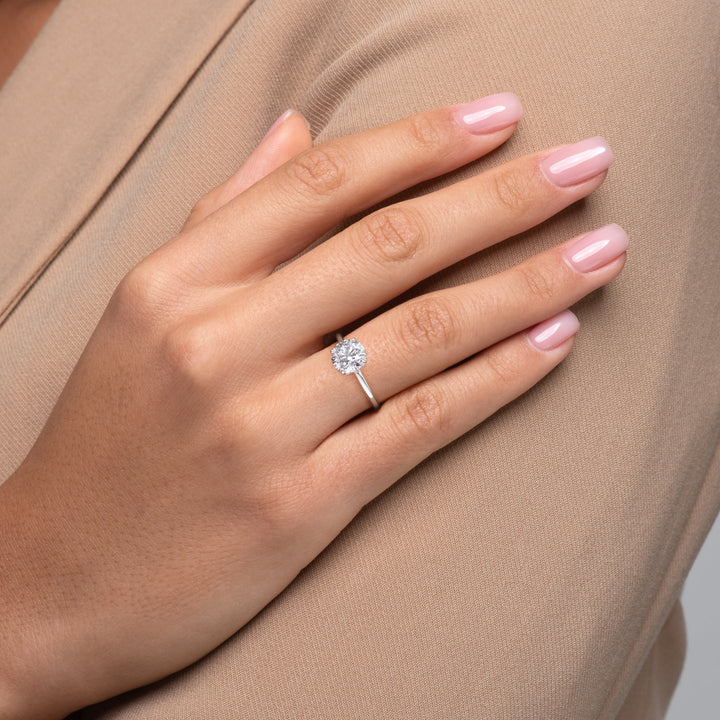 The Solitaire Phoebe Set With A Round Solitaire Moissanite 3 Carat 18K White#material_18k-white