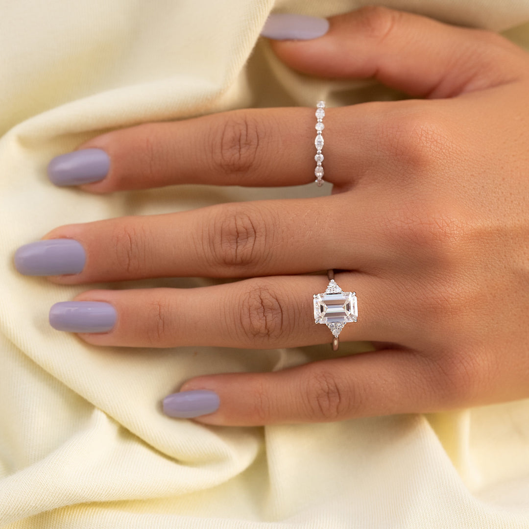 The Summer Set With Emerald Side Stone Moissanite#material_14k-white