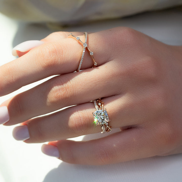 The Sunny Set With Cushion Pave Moissanite#material_14k-rose