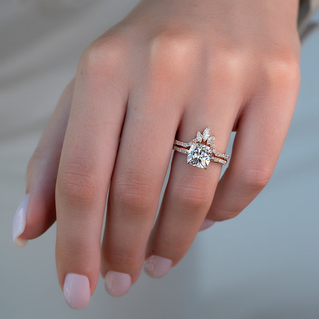 The Sunny Set With Cushion Pave Moissanite#material_14k-rose