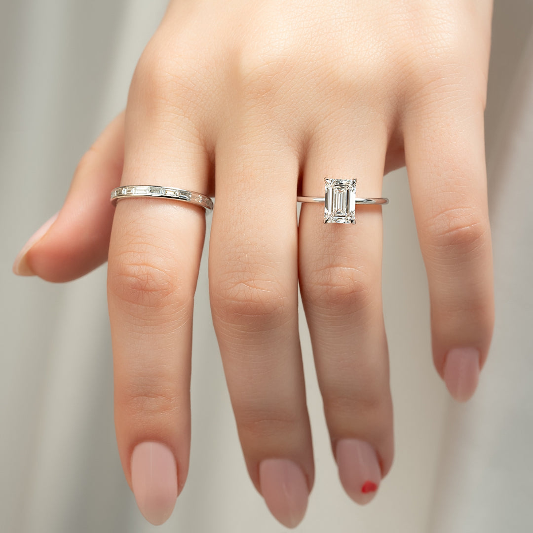 The Sydney Set With Emerald Solitaire Moissanite#material_14k-white