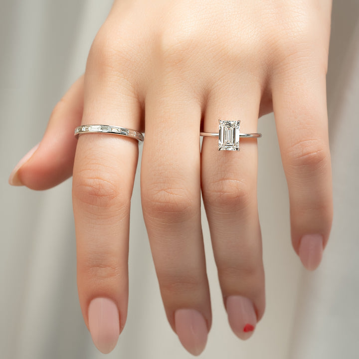 The Sydney Set With Emerald Solitaire Moissanite#material_14k-white