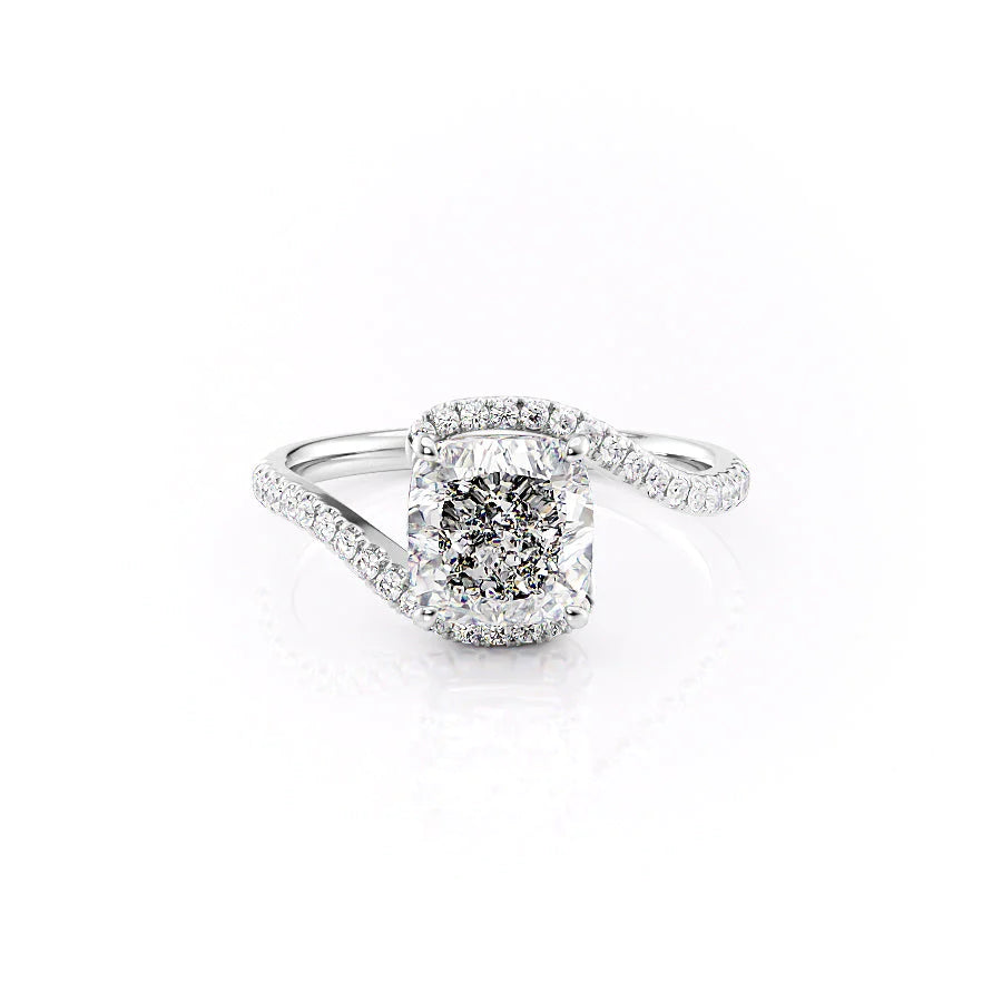 The Sylvia Set With Cushion Pave Lab Diamond 1 Carat 14K White#material_14k-white