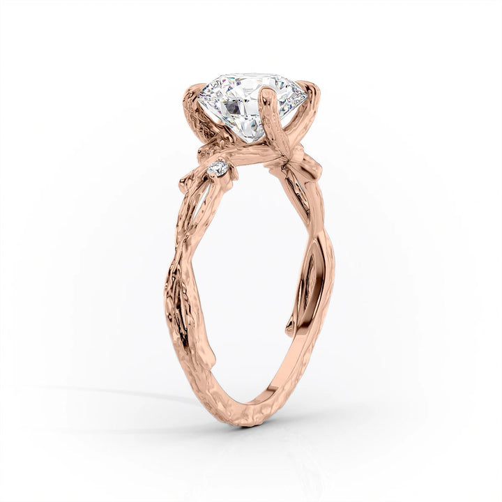 The Textured Coco Set With Cushion Side Stone Lab Diamond 1.5 Carat 14K Rose#material_14k-rose