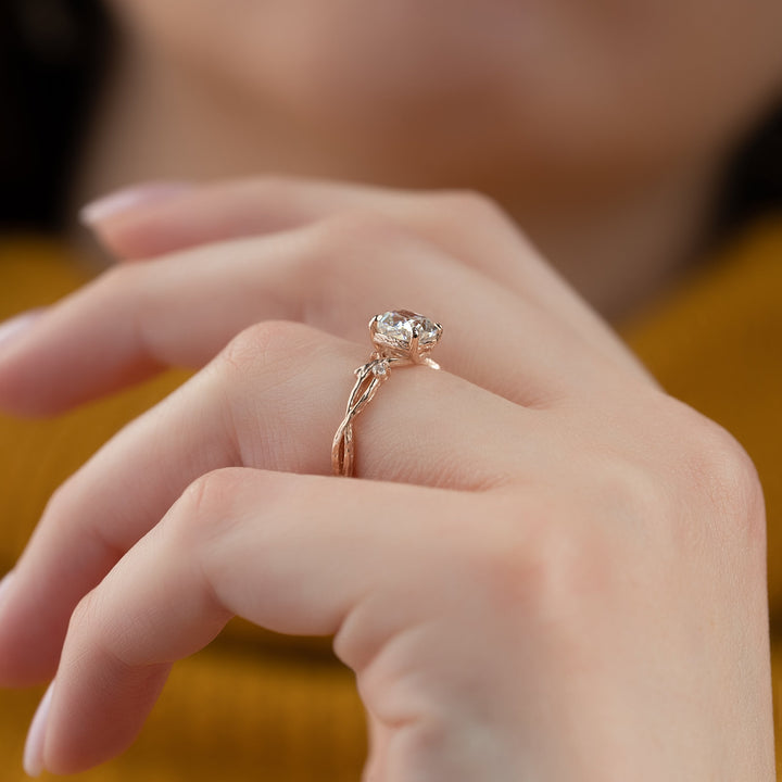 The Textured Coco Set With Cushion Side Stone Lab Diamond 1 Carat 14K Rose#material_14k-rose