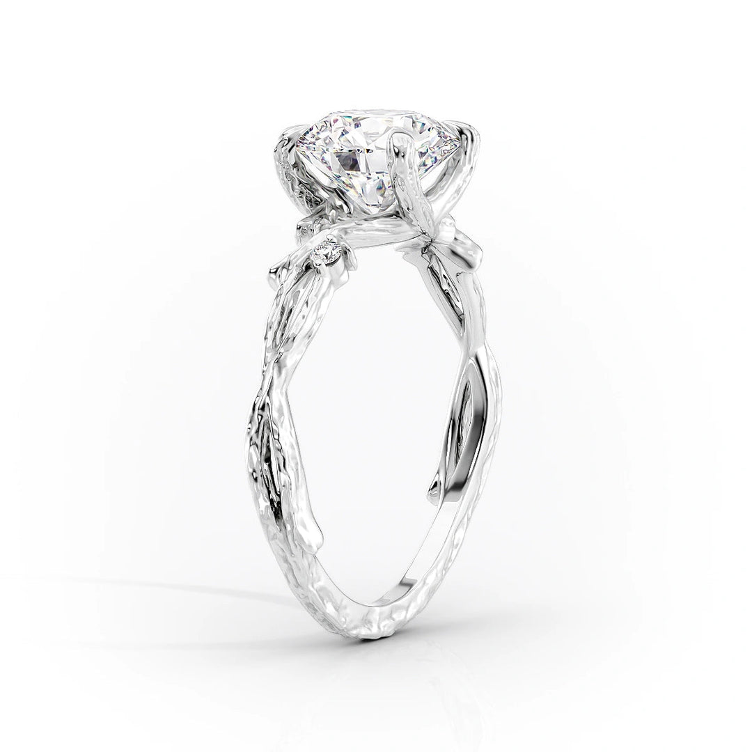 The Textured Coco Set With Cushion Side Stone Lab Diamond 1.5 Carat 14K White#material_14k-white