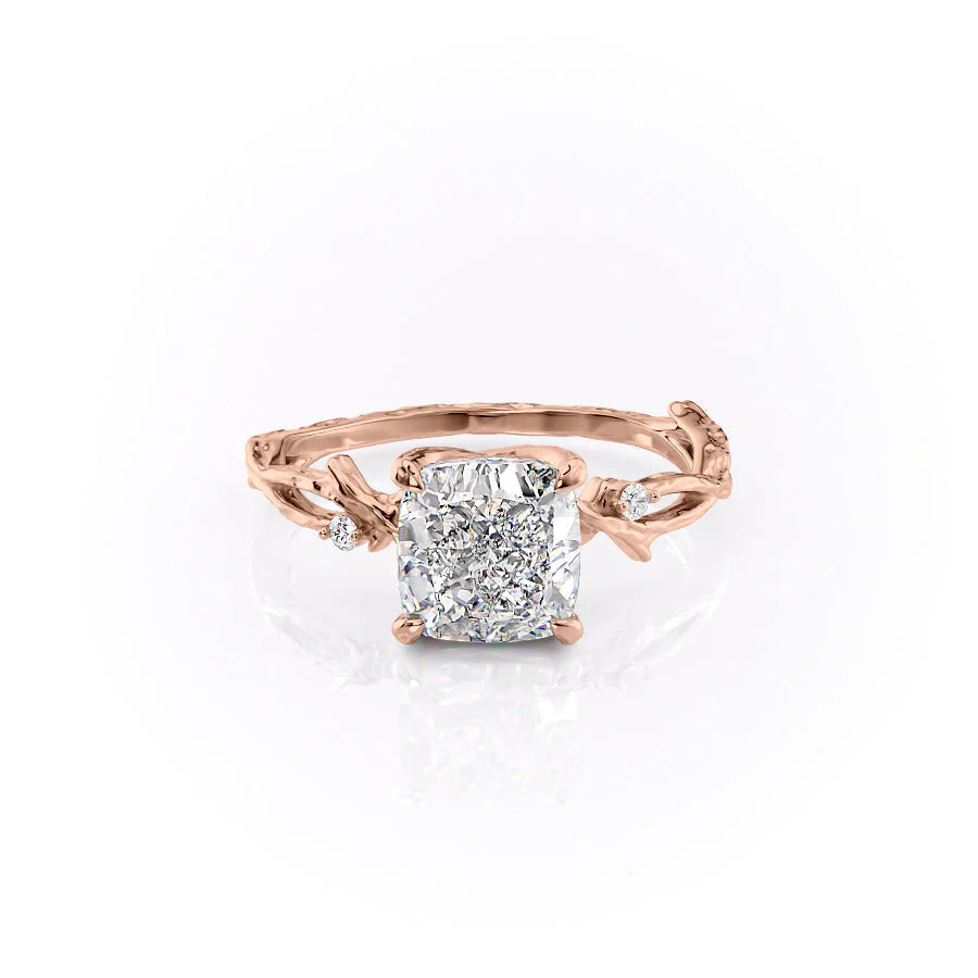 The Textured Coco Set With Cushion Side Stone Moissanite#material_18k-rose