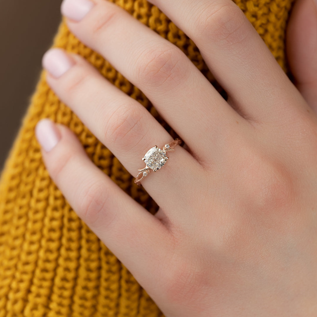 The Textured Coco Cushion Lab Diamond Moissanite Engagement Ring