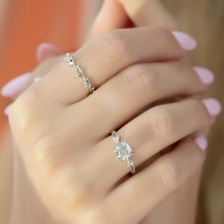 The Textured Coco Cushion Lab Diamond Moissanite Engagement Ring *Shown with 1.5 ct #material_white