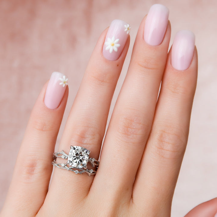 The Textured Coco Cushion Lab Diamond Moissanite Engagement Ring *Shown with 3.5 ct #material_white