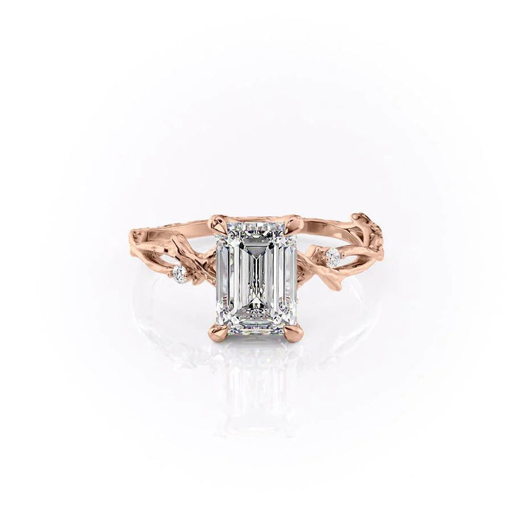 The Textured Coco Set With Emerald Side Stone Moissanite#material_14k-rose