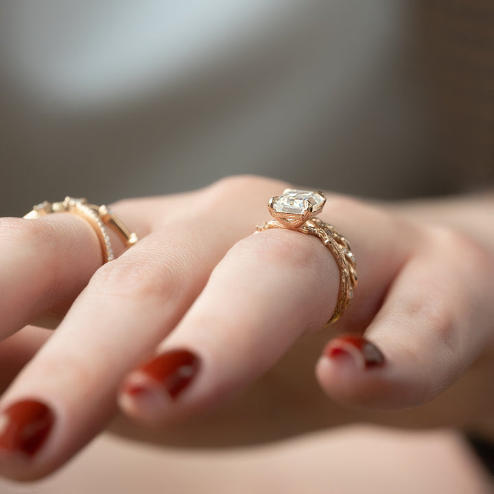 The Textured Coco Set With Emerald Side Stone Lab Diamond 3 Carat 14K Rose#material_14k-rose