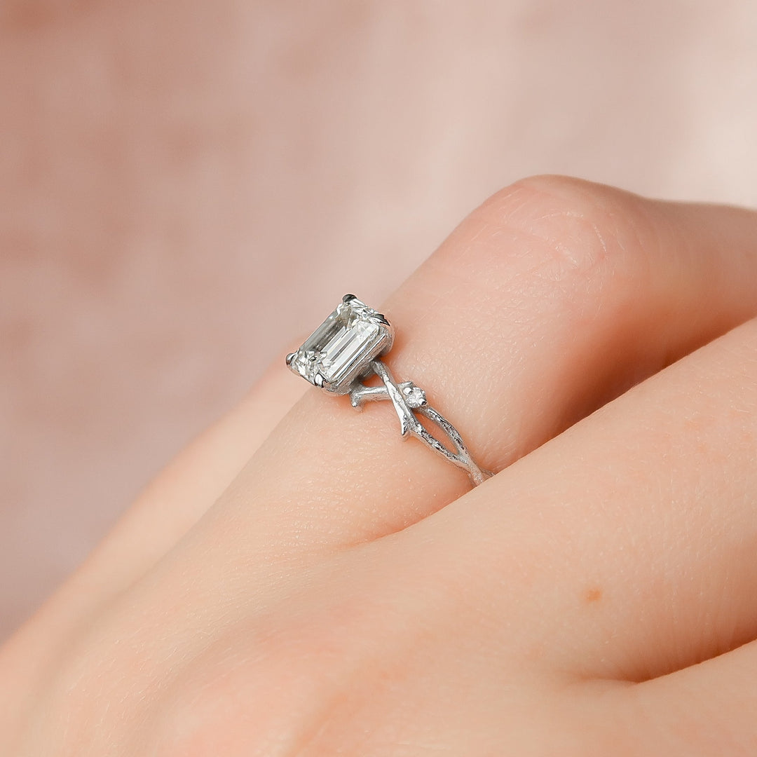 The Textured Coco Emerald Lab Diamond Moissanite Engagement Ring