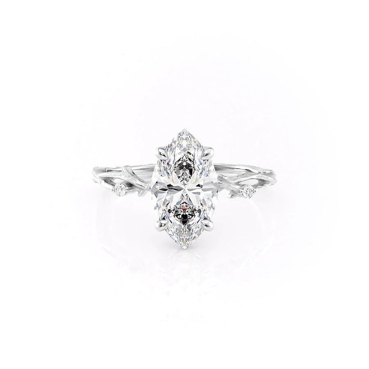 The Textured Coco Set With Marquise Side Stone Lab Diamond 1 Carat 14K White#material_14k-white