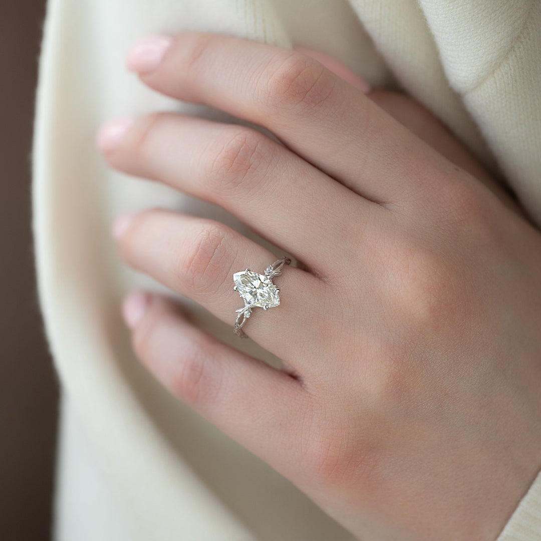 The Textured Coco Set With Marquise Side Stone Lab Diamond 3 Carat 14K White#material_14k-white