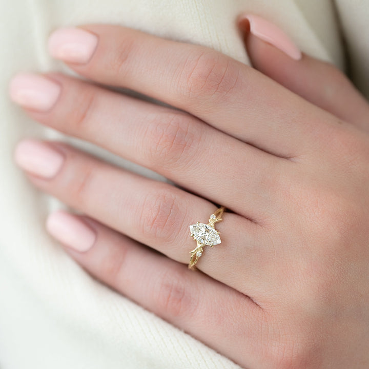 The Textured Coco Marquise Lab Diamond Moissanite Engagement Ring *Shown with 1 ct #material_gold
