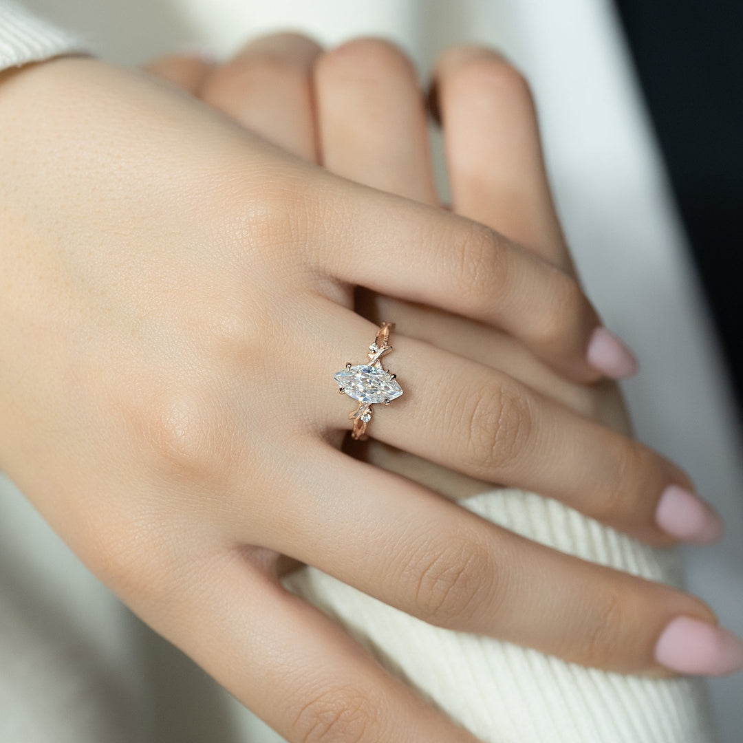 The Textured Coco Marquise Lab Diamond Moissanite Engagement Ring