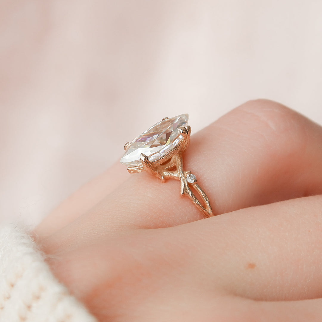 The Textured Coco Marquise Lab Diamond Moissanite Engagement Ring
