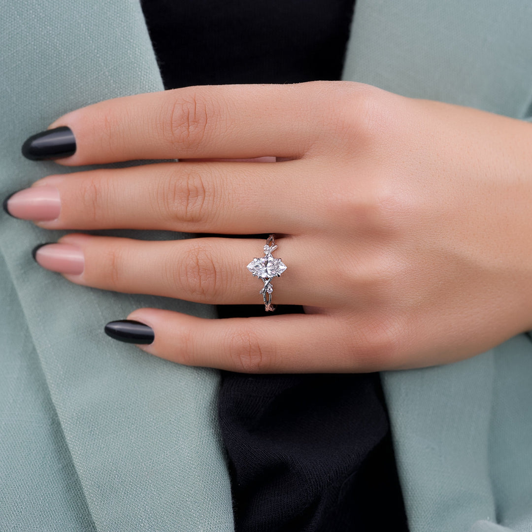The Textured Coco Marquise Lab Diamond Moissanite Engagement Ring