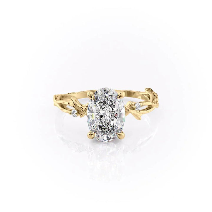 The Textured Coco Set With Oval Side Stone Lab Diamond 1 Carat 14K Gold#material_14k-gold