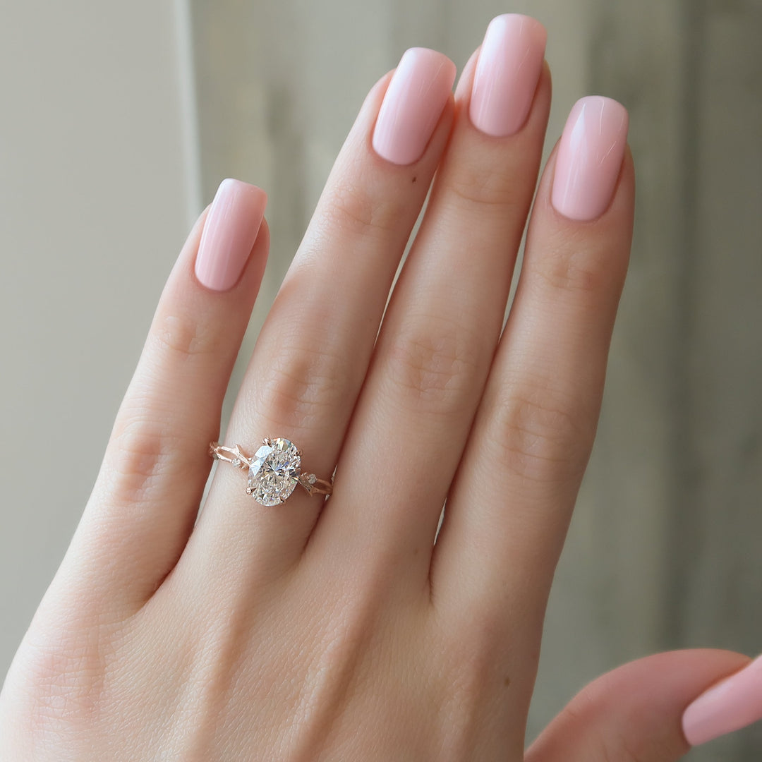 The Textured Coco Set With Oval Side Stone Lab Diamond 2 Carat 14K Rose#material_14k-rose