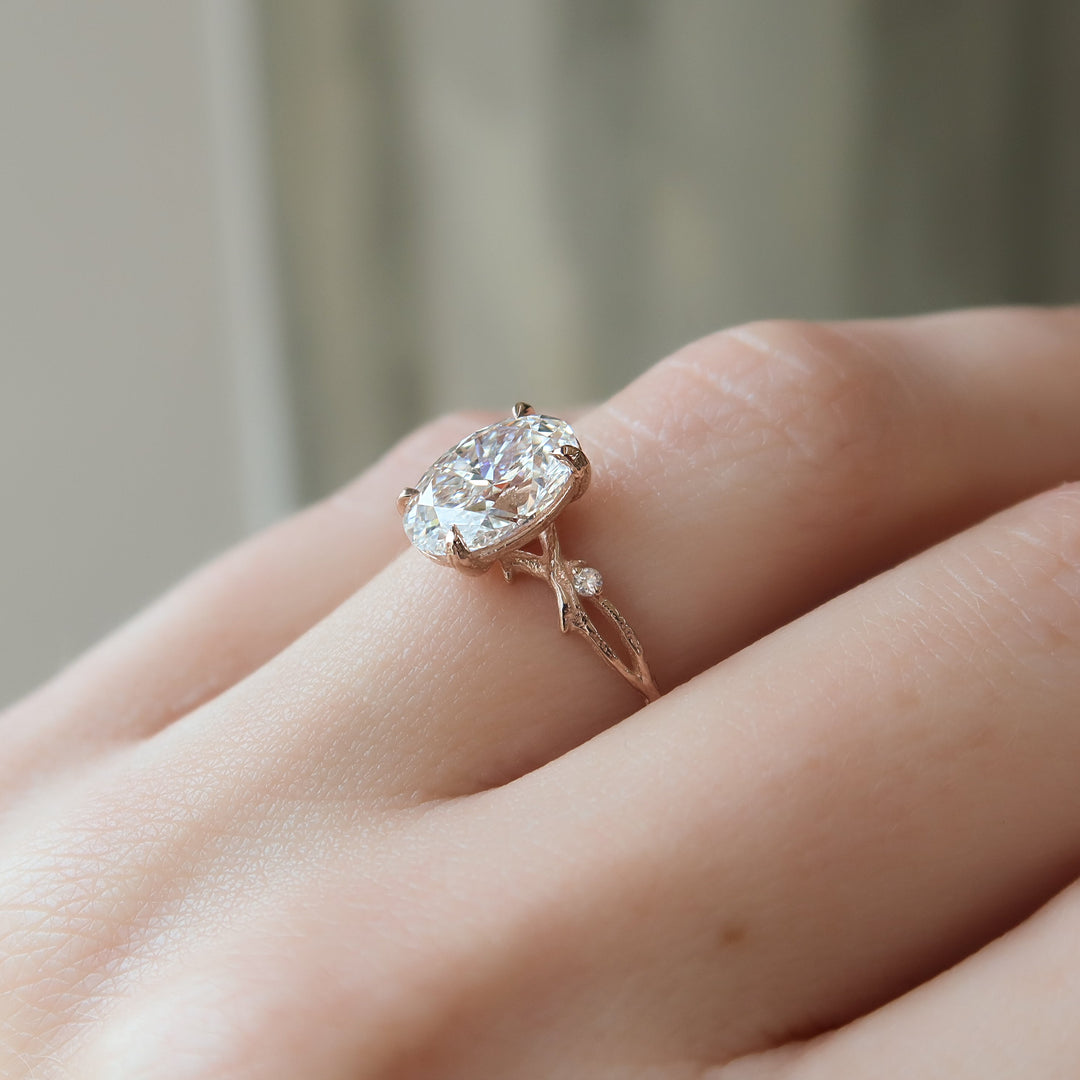 The Textured Coco Set With Oval Side Stone Lab Diamond 2.5 Carat 14K Rose#material_14k-rose