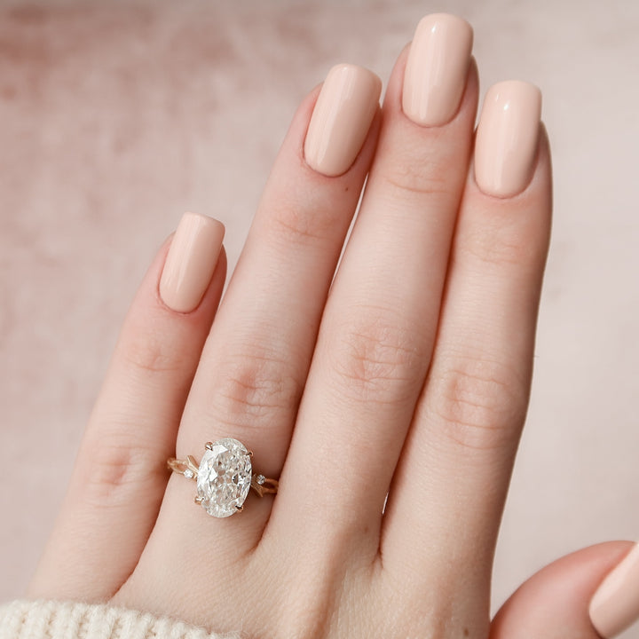 The Textured Coco Set With Oval Side Stone Lab Diamond 3 Carat 14K Rose#material_14k-rose