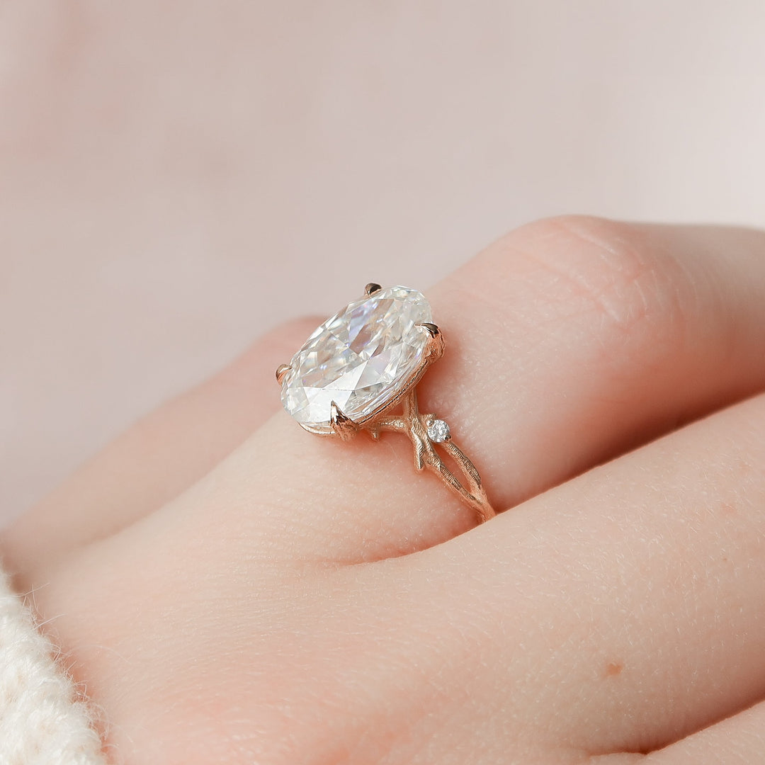 The Textured Coco Set With Oval Side Stone Lab Diamond 1 Carat 14K Rose#material_14k-rose