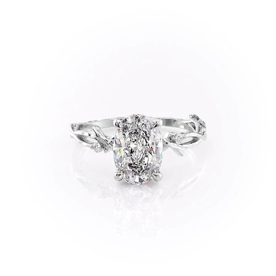 The Textured Coco Set With Oval Side Stone Lab Diamond 1 Carat 14K White#material_14k-white