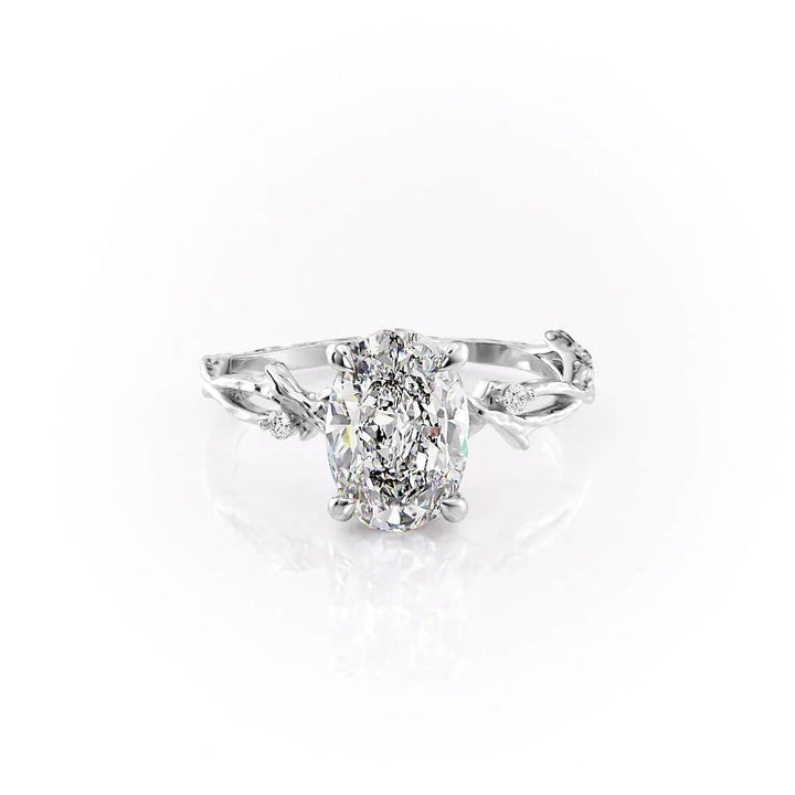 The Textured Coco Set With Oval Side Stone Lab Diamond 1 Carat 14K White#material_14k-white