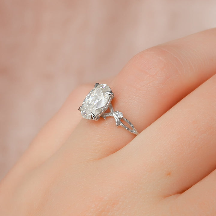 The Textured Coco Set With Oval Side Stone Lab Diamond 2.5 Carat 14K White#material_14k-white