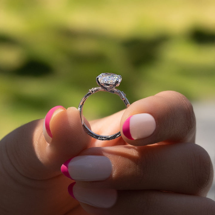 The Textured Coco Set With Oval Side Stone Lab Diamond 2 Carat 14K White#material_14k-white