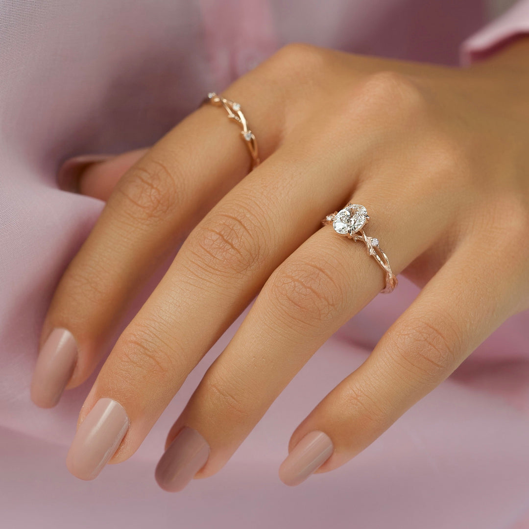 The Textured Coco Oval Lab Diamond Moissanite Engagement Ring