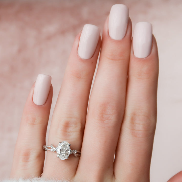 The Textured Coco Oval Lab Diamond Moissanite Engagement Ring *Shown with 1.5 ct #material_white