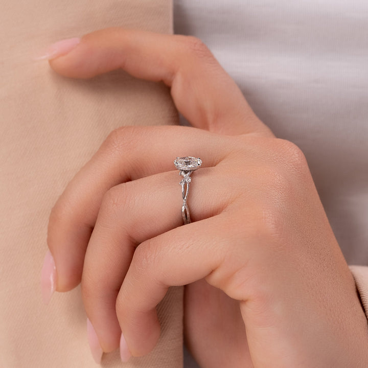 The Textured Coco Oval Lab Diamond Moissanite Engagement Ring *Shown with 1 ct #material_white
