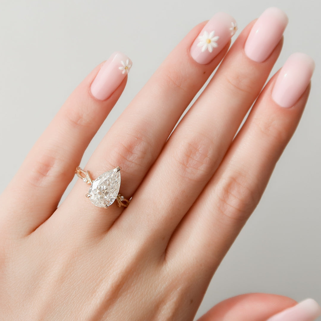 The Textured Coco Set With Pear Side Stone Lab Diamond 3 Carat 14K Rose#material_14k-rose